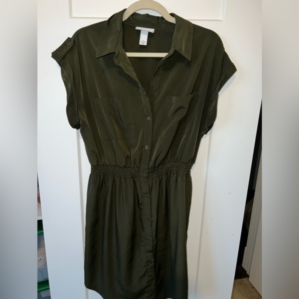 Pure Energy Size X Army Green Button Down Shirt Dress